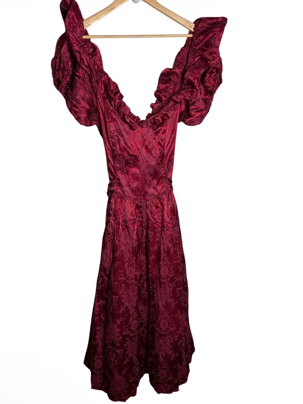 Vintage Gunne Sax red satin floral tie waist ball gown ruffle dress size 11